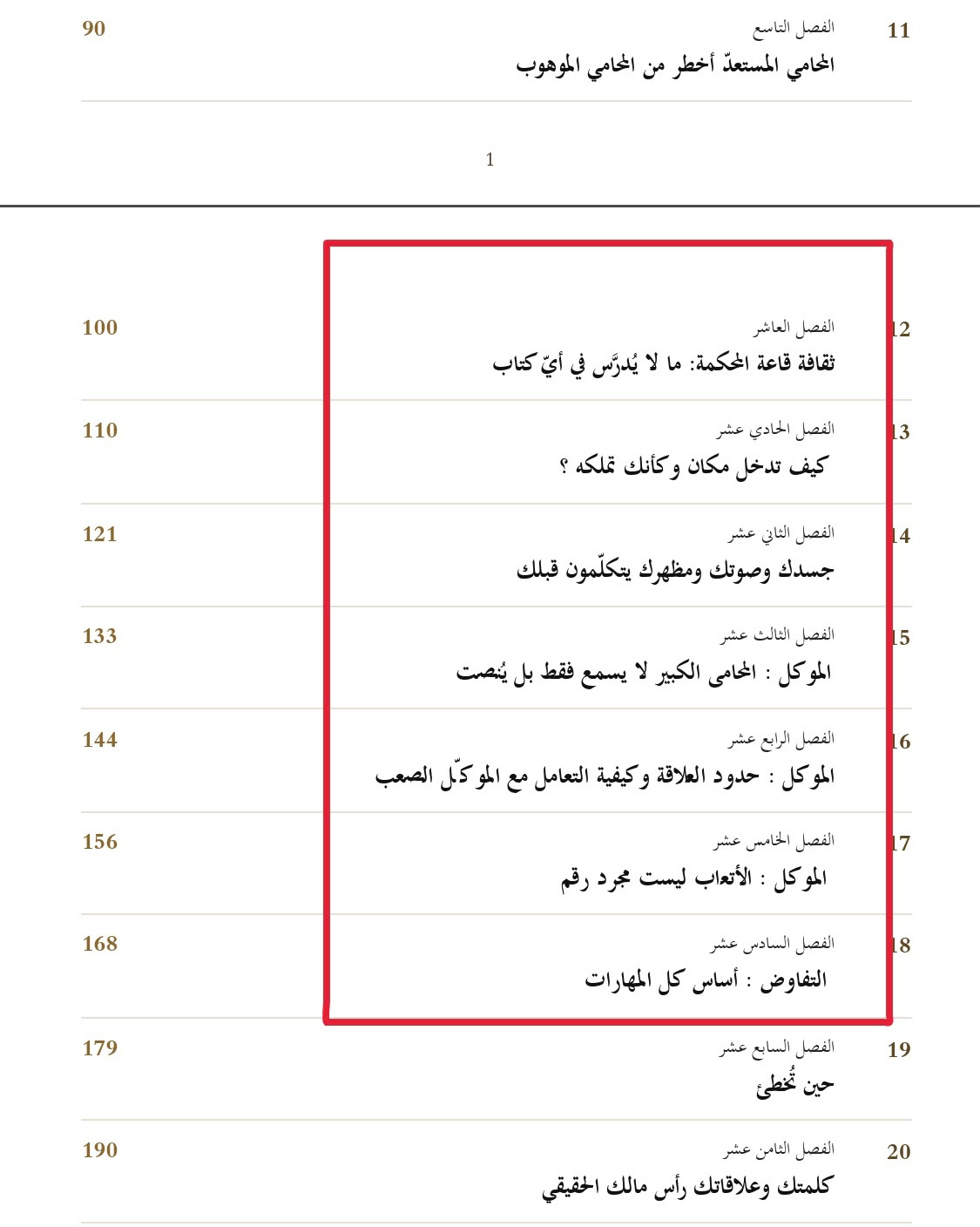 فهرس كتاب طاولة الكبار — الفصول ٩ إلى ٢٠